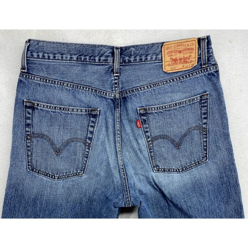 Levi’s 569 Loose Straight Jeans Men W34 L30 Blue Denim Distressed Skate Street